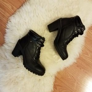 Black lace up combat style boots
